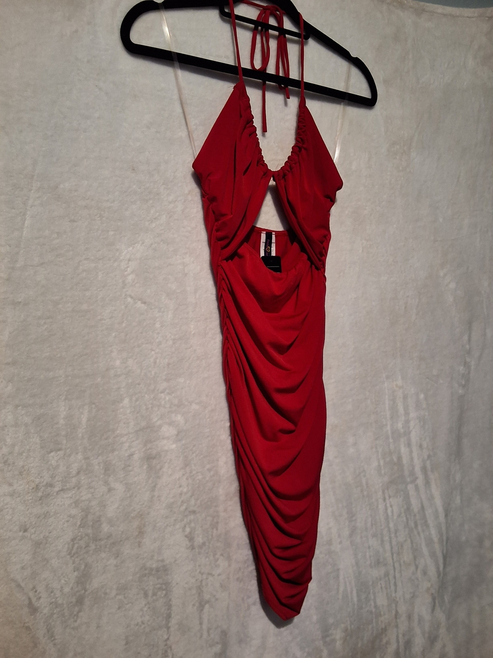 Red Mini Halter Ruched Dress - Picture 4 of 8